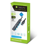 Techly 4-pordiga, jaotur 1x USB 3.2 Gen1 5Gbps 3x USB 2.0