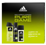 Kinkekomplekt meestele Adidas Pure Game: 75 ml deodorant + 150 ml deodorant + 250 ml du&scaron;igeel.