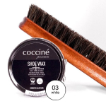 Valge nahast toodete kingakreem - Coccine Shoe Wax, 40 g + Poleerimishari naturaalsete hobusej&otilde;hvidega, 16 cm