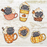 Ristpistekomplekt Letistitch. "Pumpkin Cup Kitties Kit 6 tk" 9x7cm SLETIL8092