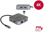 Delock USB Type-C&trade; dokkimisjaam mobiilseadmetele 4K &ndash; HDMI / jaotur / LAN / PD 3.0 LED-valgustusega