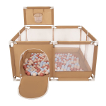 Selonis Square Play Pen Filed With 100 Balls Basketball, Beige:Pastelsinine/Pastelsinine/L&otilde;menroosa:Pastelsinine/Pastelsinine/L&otilde;menroosa