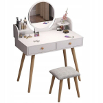 Kosmeetiline edevus koos valge peegliga ja sahtlitega