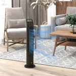 HOMCOM tornventilaator, pjedestaalventilaator 3 režiimiga, kaugjuhtimispult, 50W ventilaator 4H taimeriga, 75&deg; v&otilde;nkumine, magamistubadesse, must, Juoda