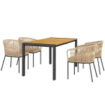 5-osaline aiam&ouml;&ouml;blikomplekt, 4 tooli, 1 laud, kunstlik rotang, terasraam, pestavad padjad, terrassile, khaki, Natūrali mediena + chaki