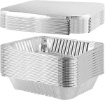 25 alumiiniumkausi komplekt kaanega, 3500 ml, suured, 32 x 26 x 6 cm alumiiniumist grillrestid, alumiiniumfooliumist kausid, alumiiniumist tilgaalused, alumiiniumist anum k&uuml;psetamiseks, piknikuks, toiduvalmistamiseks