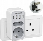 Tessan reisadapter Uk G t&uuml;&uuml;p 3 Usb ja 1 Usb C Inglismaale ja Iirimaale
