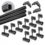 Kolmefaasiline siinikomplekt 9x Gu10 lamp + 3x 1m siin + 2x L &uuml;hendus must