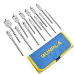 Gunpla 13-osaline professionaalne lameda freespuuride komplekt 6&ndash;32 mm, 1/4 tolline kuuskantvars, puidupuur lamepeaga pehmele ja k&otilde;vale puidule, rullkotis