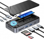 Usb c jaotur nvme m.2 ssd korpusega, orico 10-in-1 dokkimisjaam usb c sisseehitatud ventilaatoriga, 10 gbps usb 3.2 gen2 m.2 nvme/sata ssd adapter, toetab 4k hdmi, 100w pd, sd/tf, gigabit ethernet