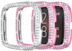 Miimall [2 tk] &uuml;hildub Fitbit Versa 2 &uuml;mbrisega, Rhinestone Glitter k&otilde;va Pc kaitse&uuml;mbris p&otilde;rutuskindel kriimustuskindel Bling Diamond raami kaitseraud Fitbit Versa 2 jaoks - h&otilde;bedane