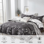 Freyamy lilleline voodipesukomplekt 135 x 200 cm 2-osaline hall antratsiit ploomi&otilde;itega oksa elegantne voodipesukomplekt 100% mikrokiust pehme voodipesu t&uuml;drukutele tekikott lukuga ja padjap&uuml;&uuml;r 80 x 80 cm