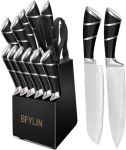 Bfylin Noakomplekt, 15-osaline k&ouml;&ouml;ginoakomplekt puidust plokiga, noaploki komplekt, Santoku nuga, koka nuga, leivanuga, koorimisnuga, praadinuga, teritaja (15-osaline komplekt, must)