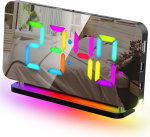 Glasflength Digitaalne &auml;ratuskell, Led digitaalne &auml;ratuskell, 5 heledusega digitaalne kell 11 Rgb &ouml;&ouml;valgustusega, 5 helitugevuse digitaalne &auml;ratuskell helendavate numbritega, 7-tolline peegelkell, digitaalne magamistoakell