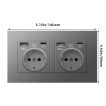Gla Schuko pistikupesa Usb-portide ja Type-c-ga, seinapistikupesa, s&uuml;vistatav kaitsekontaktiga seinapistikupesa (2ac + 2usb + 2type-c, hall)
