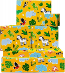 Džungli pakkepaber - 6 lehte kollast pakkepaberit - elevant, sebra, ahv, lind, j&otilde;ehobu - kingituste pakkepaber lastele s&uuml;nnip&auml;evaks, beebipeoks, ristimiseks - taaskasutatav - by Central 23