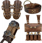 Epiccos Alchemy Potion Bottle v&ouml;&ouml;kotikomplekt, randmekaitse ja v&ouml;&ouml;kott, o-r&otilde;ngaga v&ouml;&ouml; m&otilde;&otilde;gahoidjaga larp jaoks, 4 t&uuml;kki, pruun a, suur