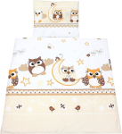 Tuptam unisex beebivoodi komplekt, 4-osaline voodipesukomplekt: tekk ja padi koos kattega, v&auml;rvus: Owls Beige, suurus: 80 x 80 cm