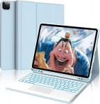 Fogari &uuml;mbris klaviatuuriga ipad pro 12.9 (6/5/4/3 gen), 7 v&auml;rvi valgustus, multi touch trackpad, saksa qwertz magnetiline eemaldatav bluetooth klaviatuur ipad 12.9 tolli jaoks, helesinine