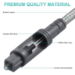 Emk optiline audiokaabel, optiline kaabel, digitaalne kiudoptiline toslink kaabel soundbar'ile, telerile, kodukinole ja muule (4.6 m, punutud puuvillane toslink valge)