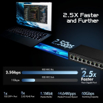 Binardat 8 pordiga 2.5g l&uuml;liti 10g sfp+ pordiga, 8 x 2.5 gigabitist rj-45 base-t porti, haldamata multi-gigabitine lauaarvuti etherneti l&uuml;liti