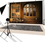 Yongfoto 3 x 2 m fototaust, raamaturiiul, raamatukogu, euroopa stiilis raamatud, k&uuml;&uuml;nlad, kaar, aken, kuu&ouml;&ouml;, interj&ouml;&ouml;ri fotograafia taust, pildistamine, portree, pidu, laste pulmafotostuudio