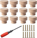 Jinsion 12 tk m&ouml;&ouml;blinuppude komplekt puit koos kruvide ja kruvikeerajaga puidust kummutinupud 35 x 25 mm &uuml;mmargune naturaalne puidust nupp kapi, kummuti, elutoa, sahtlite, kapi, k&ouml;&ouml;gi, riietusruumi jaoks
