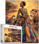 Africa Black Girl Painting 1000 t&uuml;kiline pusle t&auml;iskasvanutele Kuninganna uhke kleit Loomade tiigri pusled M&auml;ng Aafrika Ameerika naise dekoor K&auml;sit&ouml;&ouml;toa dekoor Metsloomade pusle Kunsti kingitus