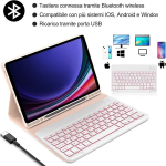 Samsung Galaxy Tab S9 Fe 11 tolli 2023 klaviatuur (sm-x710/x716b/x718u), 7 taustavalgustuse funktsiooni, itaalia bluetooth klaviatuur, magnetiline eemaldatav kaitse&uuml;mbris 11 tolli, heleroosa