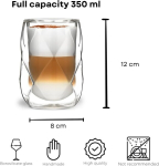 Vialli Design Kahekordsete seintega termoklaaside komplekt, 2 tk, 350 ml, Klaasid Latte Macchiato, Cappuccino, Geo kollektsioon, Latte tassid, Kohvitassid, Kohviklaasid, Kuumuskindel klaas, L&auml;bipaistvad