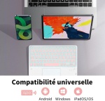 Cacoe Bluetooth klaviatuur puuteplaadiga, [prantsuse klaviatuur] juhtmevaba 7 v&auml;rviga valgustusega Bluetooth &uuml;hilduv Ios, Android tahvelarvutite, Windows 10 tolli, roosa kuld
