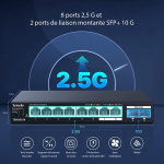 Tenda 2.5 Gbit l&uuml;liti 8x 2.5g pordi ja 2x 10g Sfp+ pordiga (vlan, staatiline agregatsioon, ventilaatorita, Plug & Play, laua-/seinakinnitus, haldamata, metallkorpus) (tem2010x)