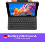 Logitech Slim Folio Ipad Air (3. p&otilde;lvkond) klaviatuurikohver integreeritud juhtmevaba klaviatuuriga (mudel: A2152, A2123, A2153, A2154), saksa Qwerty paigutus - Graphite