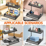 Whemyreat metallist valamu alune organiseerija, 2-korruseline pikendatav valamu alune organiseerija, vahesein, k&ouml;&ouml;giriiul, v&uuml;rtsiriiul, n&otilde;udepesumasina organiseerija, mitmek&uuml;lgne v&auml;ljat&otilde;mmatav valamu sahtel k&ouml;&ouml;ki, vannituppa, must (black 1)