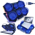 AABCOOLING Hurricane, 6 Ventilaatorit (4x 92 mm + 2x 70 mm), Reguleeritav kalle (7 asendit), Eesmine t&otilde;kisklambri k&otilde;rgus 22 mm, RGB k&uuml;lgvalgus, 2x USB, Vaikne alates 15 dB, Sobib 10-17" Arvutitele, universal