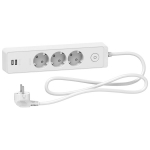 Pikendusjuhe 1,5 m, 3 pesa + 2 usb, valge