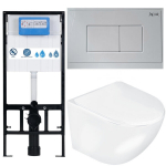 3-in-1 KOMPLEKT: Rimless servata WC-pott + Slim soft-close istumispind kiiresti eemaldatava s&uuml;steemiga, valge l&auml;ikiv + NUPP + SLIM riputatav WC-raam 113x52x12 cm, Japar