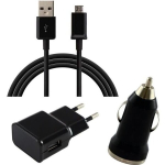 3-in-1 laadija - Phonillico - &Uuml;hildub Samsung Galaxy J1-J3-J5-J7 (2015-2017) - Must - 1m USB - 2A seinalaadija