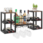 Costway seinale kinnitatav veiniriiul klaasihoidjaga Tugeva metallist raamiga 8 pudelihoidja avatud riiuliga Rustic Brown