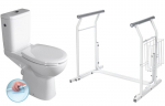 Kompaktne inva-WC istmega, horisontaalne &auml;ravool, RIMLESS, HANDICAP, 37,5x86,5x67,5 cm + teisaldatav WC-toetaja, 150 kg, 715x660x490 mm, valge
