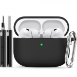 AirPods Pro 3 k&otilde;rvaklappidega &uuml;hilduv silikoon&uuml;mbris puhastusvahendiga, must