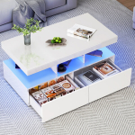 Kohvilaud LED-tuledega, valge