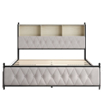 Polsterdatud voodi 160&times;200 cm LED-valgustuse, USB ja 4 sahtliga