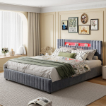 Kaheinimesevoodi, 160 x 200 cm, LED-valgustusega, hall, samet