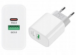 Kiire v&otilde;rgulaadija 20w Usb-c + Usb-a, valge