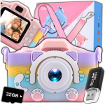 Digikaamera Laste digikaamera m&auml;ngudega, 32 GB m&auml;lukaart, Vaiki&scaron;kas skaitmeninis fotoaparatas su žaidimais, 32 GB atminties kortelė