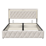 Polsterdatud voodi LED-valgustuse, USB ja sahtlitega &ndash; sametvoodi panipaigaga 160x200 magamistuppa