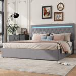 Pehme voodi 180x200 cm h&uuml;draulilise hoiukastiga, LED ja USB, hall