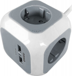 Pikendusjuhe 4 Schuko pesa ja 2 Usb-pistikuga, 1,4m, hall