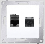 Simon 54 Dual Rj45 pesa, Cat.6, varjestatud, valge